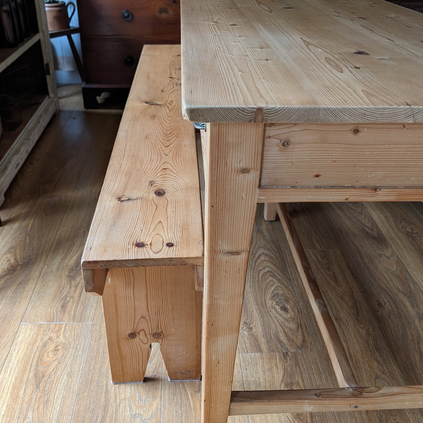 Antique Refectory Table with Matching Benches