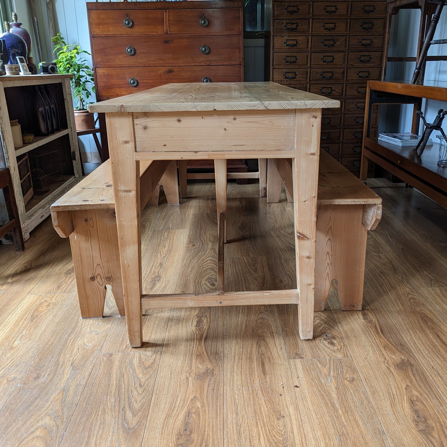 Antique Refectory Table with Matching Benches