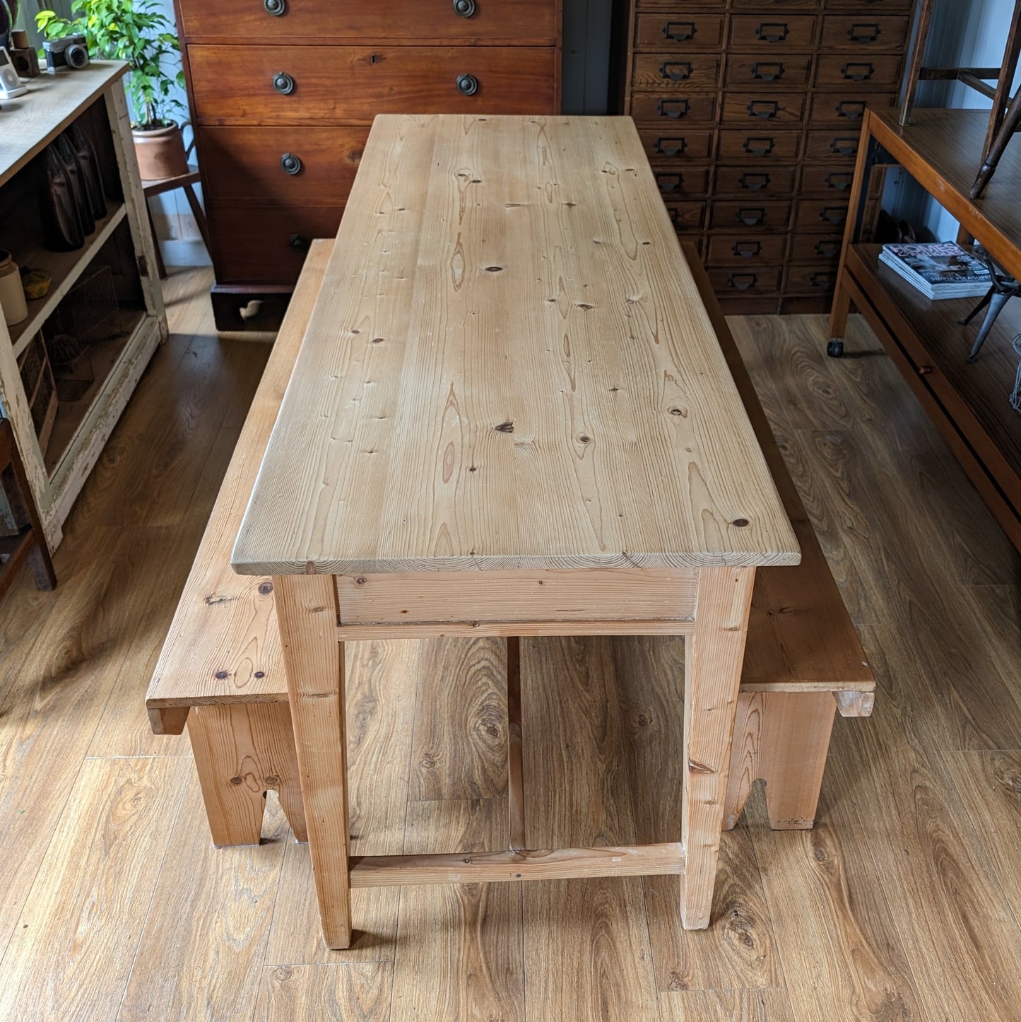 Antique Refectory Table with Matching Benches