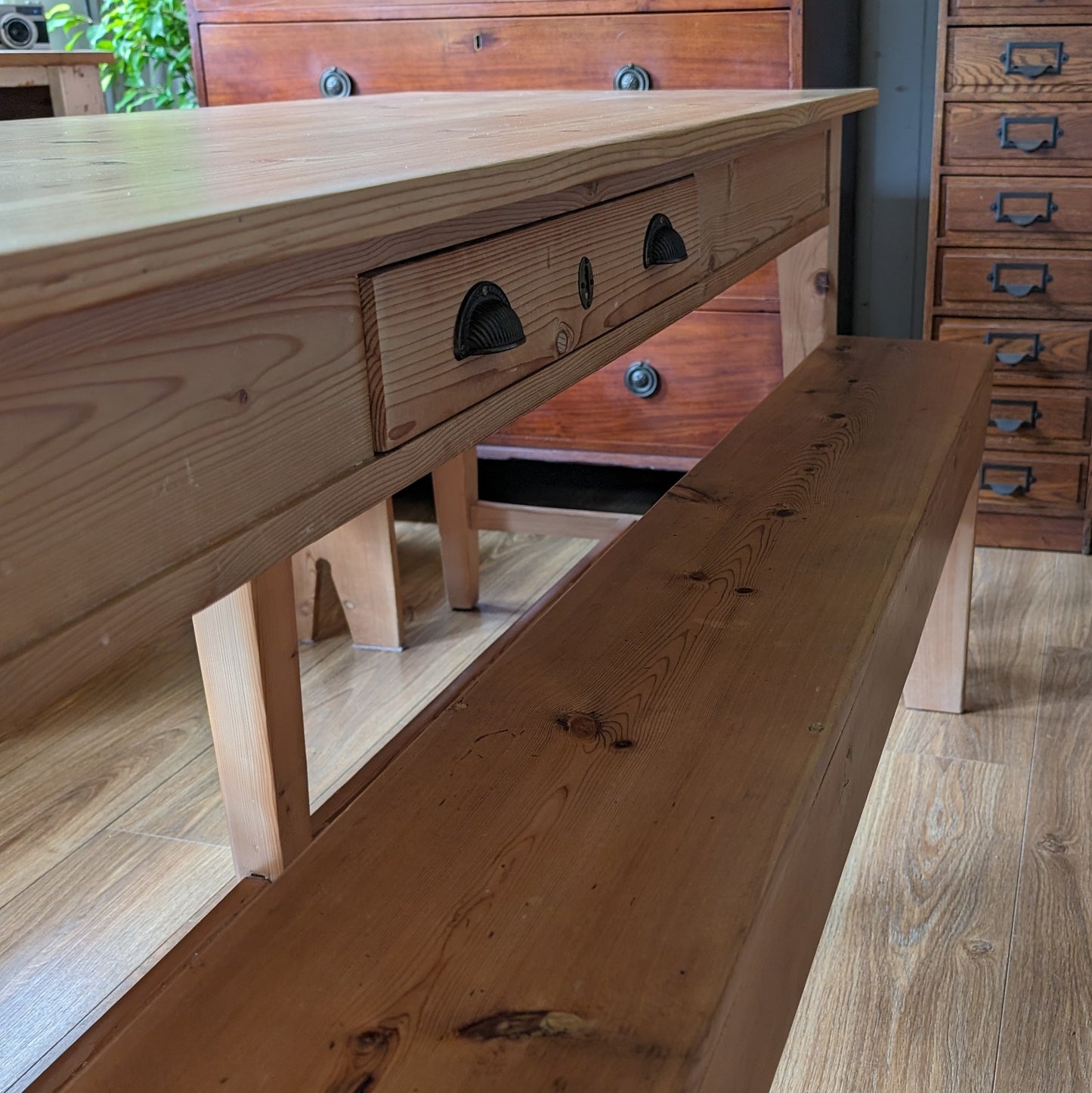 Antique Refectory Table with Matching Benches