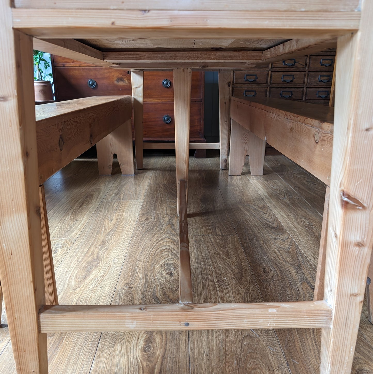 Antique Refectory Table with Matching Benches