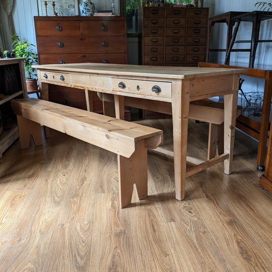 Antique Refectory Table with Matching Benches