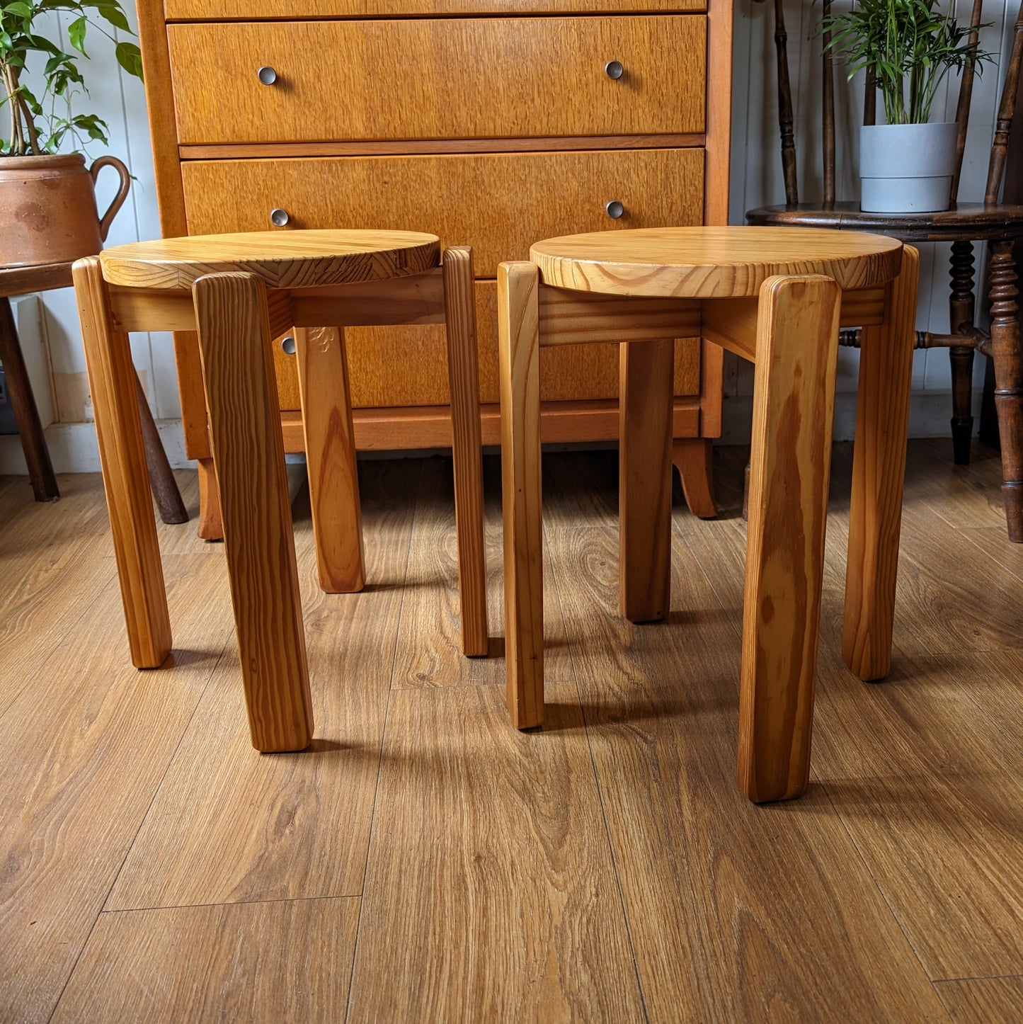 Mid Century Pine Stacking Stools