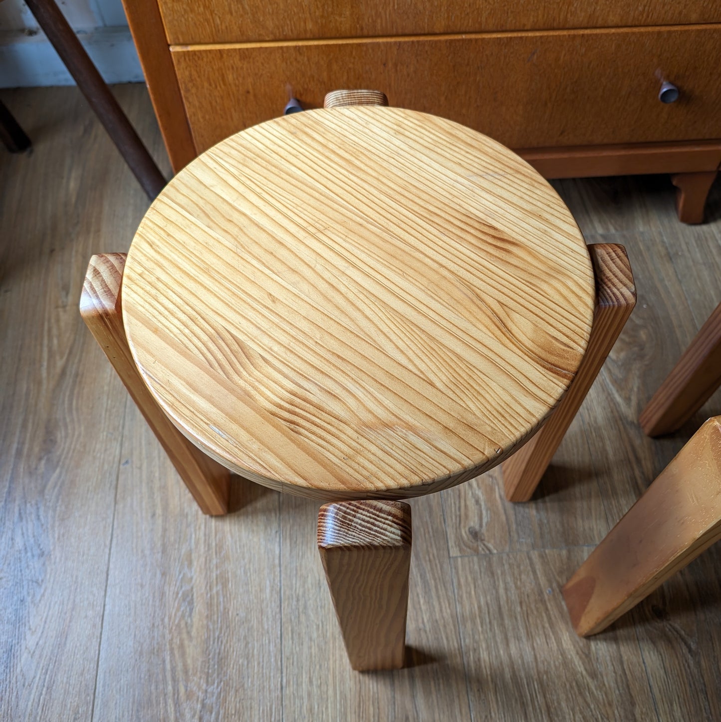 Mid Century Pine Stacking Stools