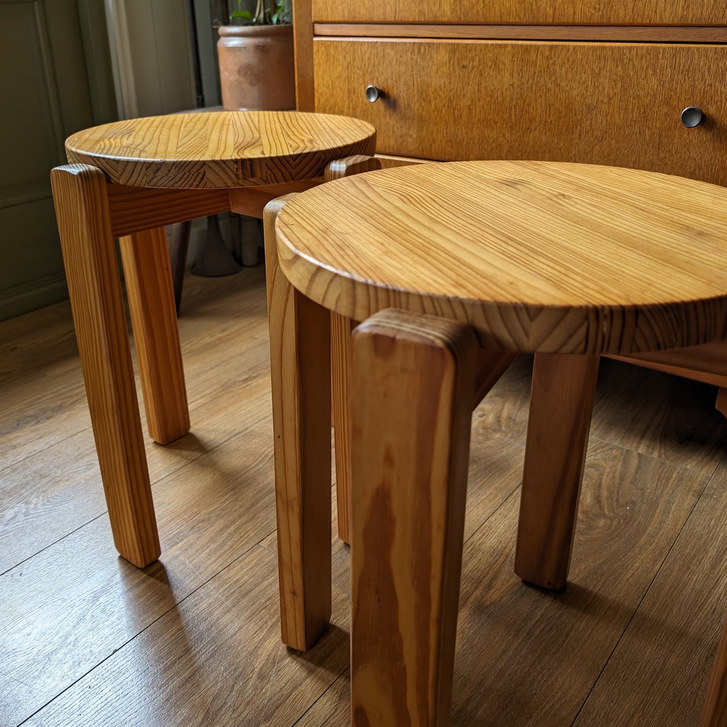 Mid Century Pine Stacking Stools