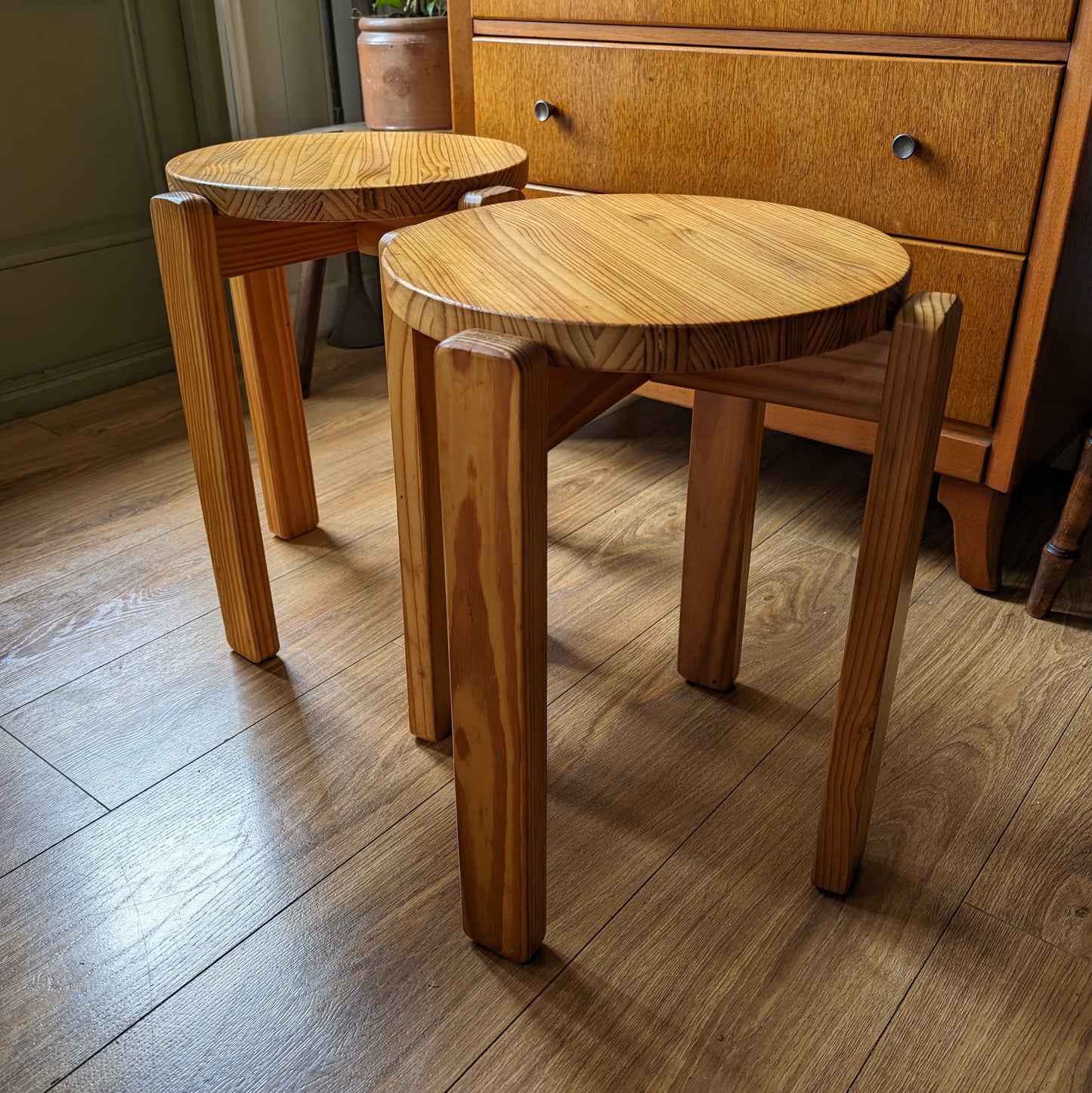 Mid Century Pine Stacking Stools