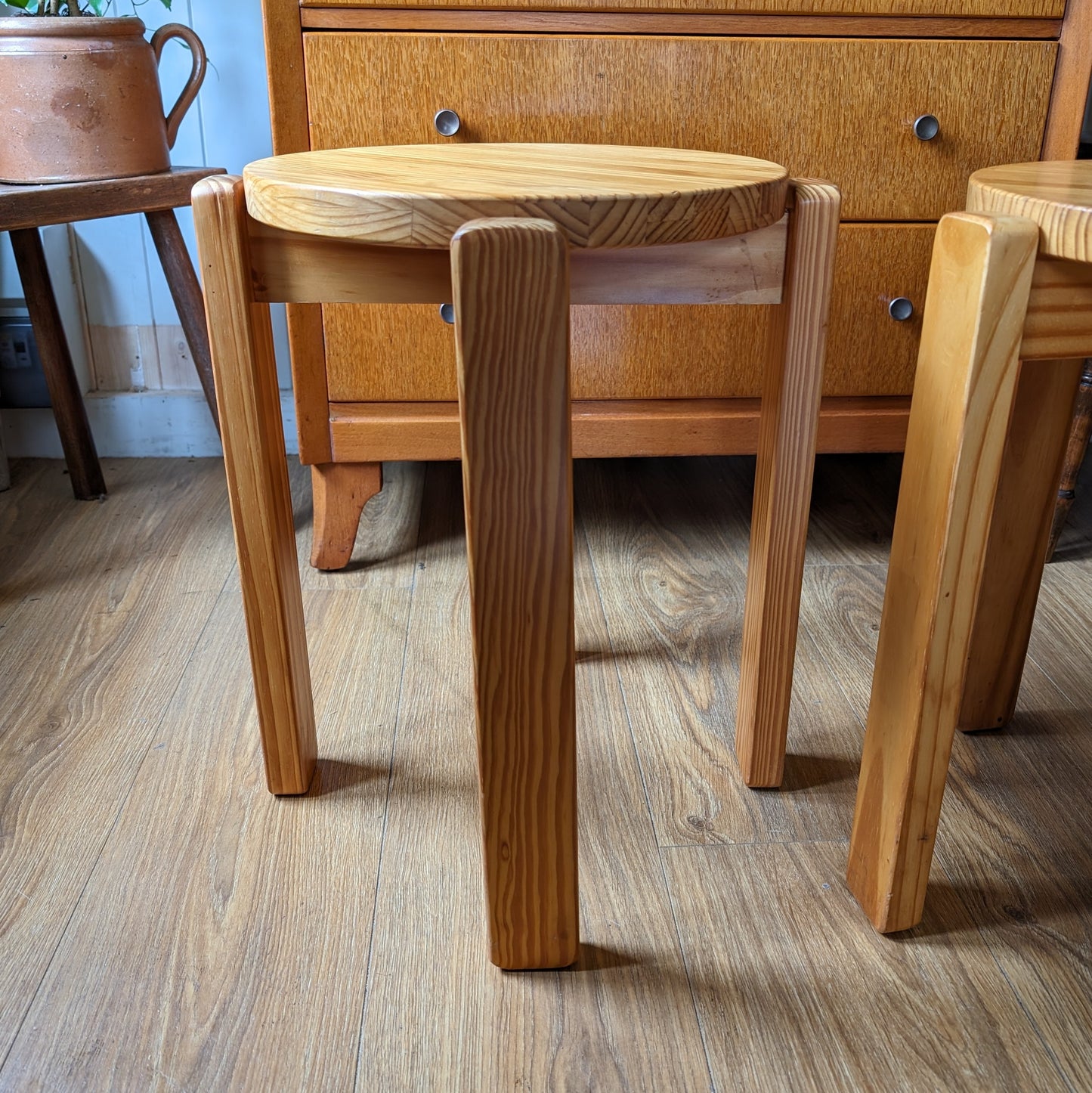 Mid Century Pine Stacking Stools