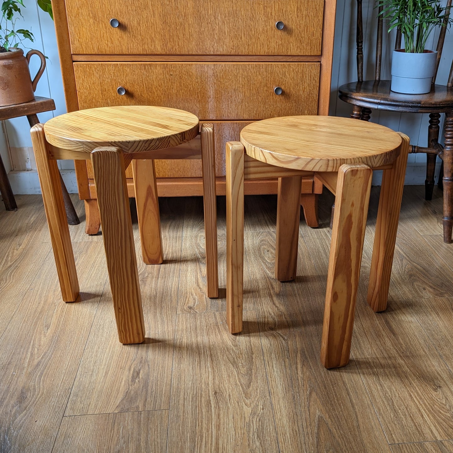 Mid Century Pine Stacking Stools