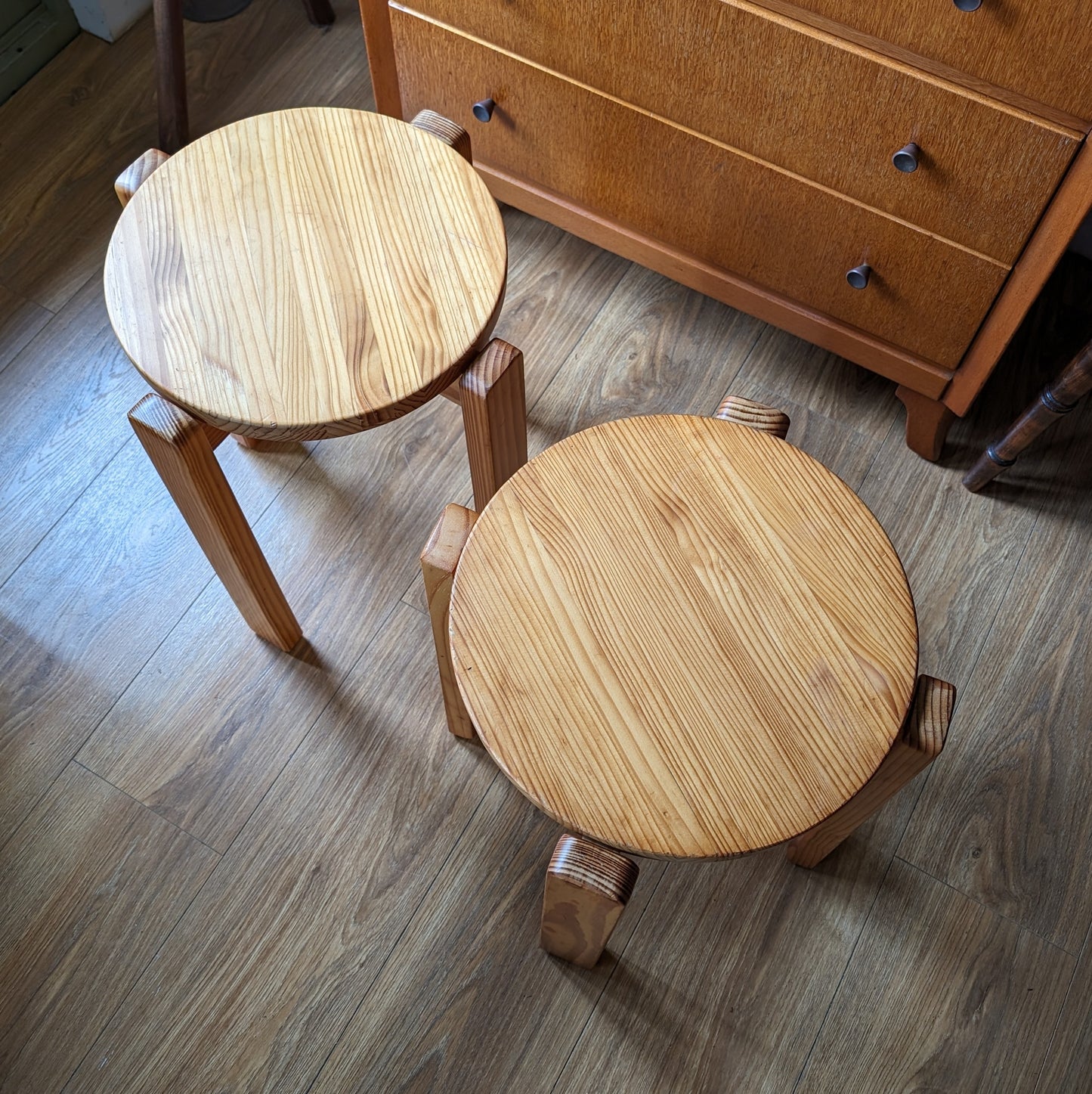 Mid Century Pine Stacking Stools