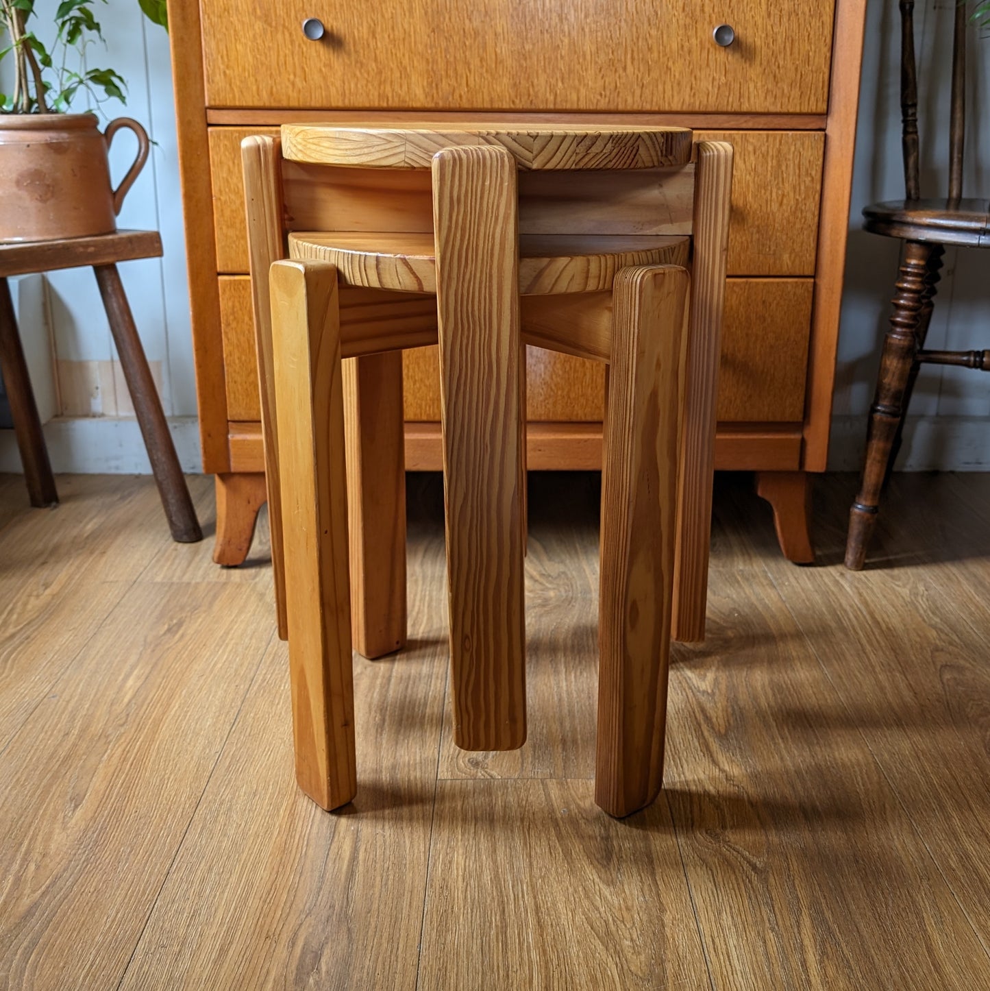 Mid Century Pine Stacking Stools