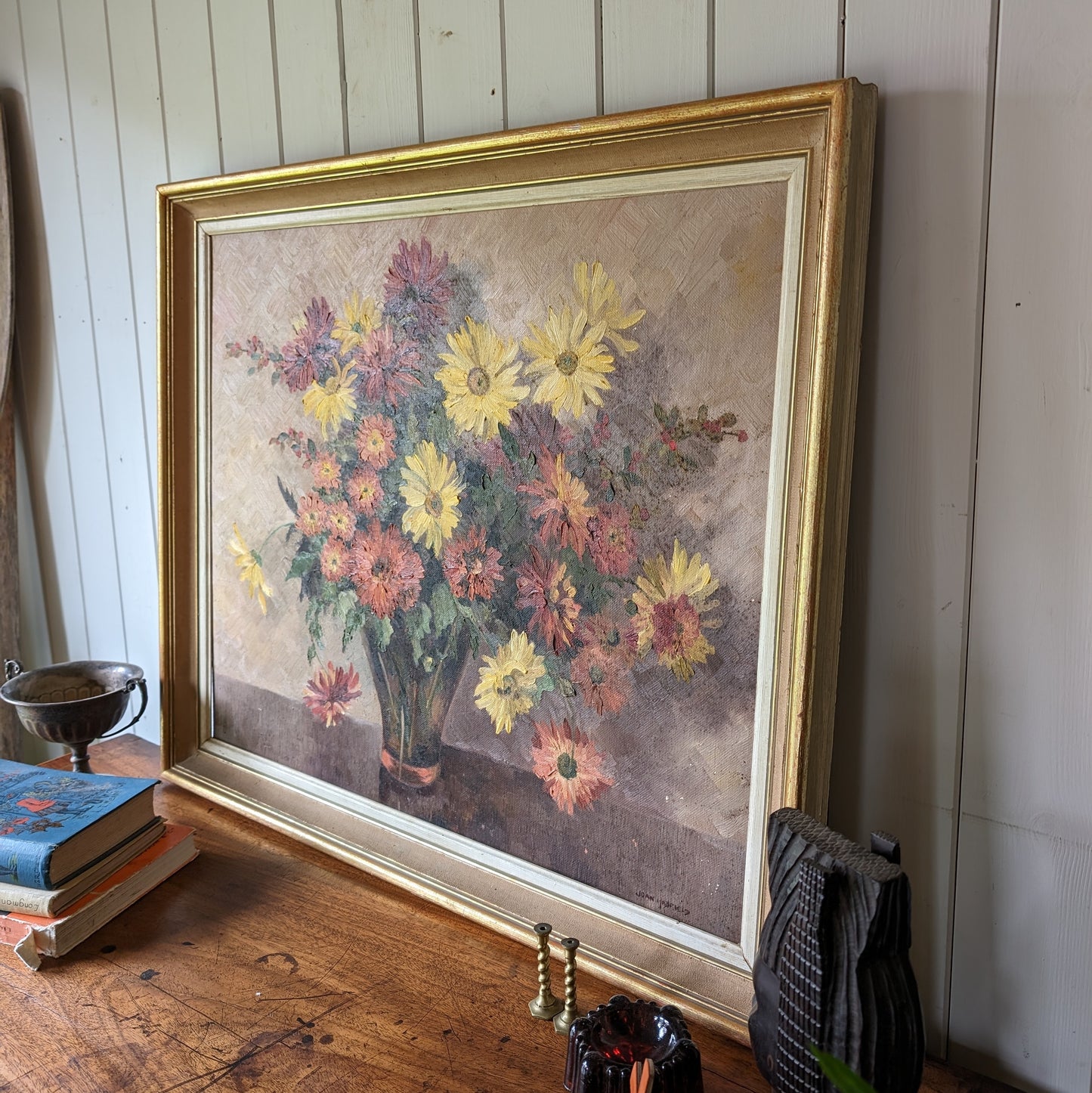 Vintage Still Life Bouquet Oil Painting