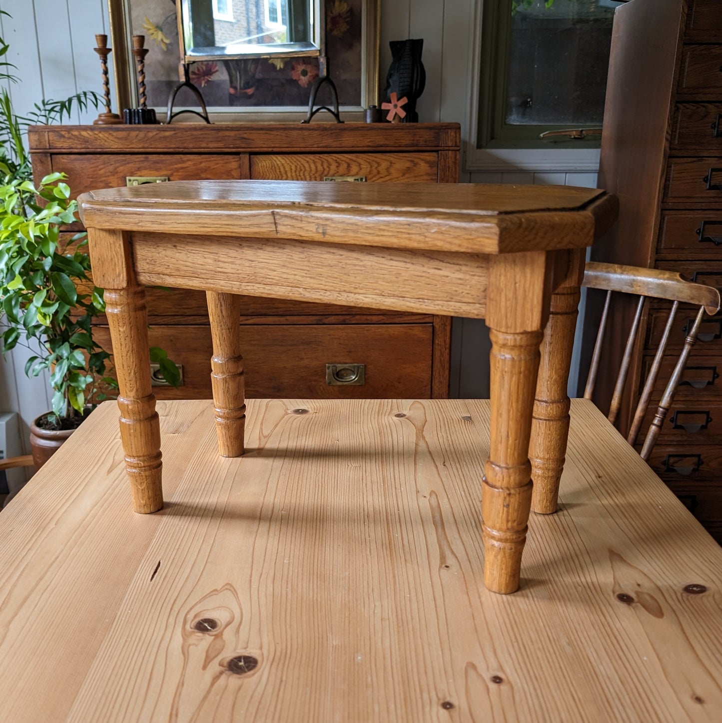 Tiny Vintage Oak Stool