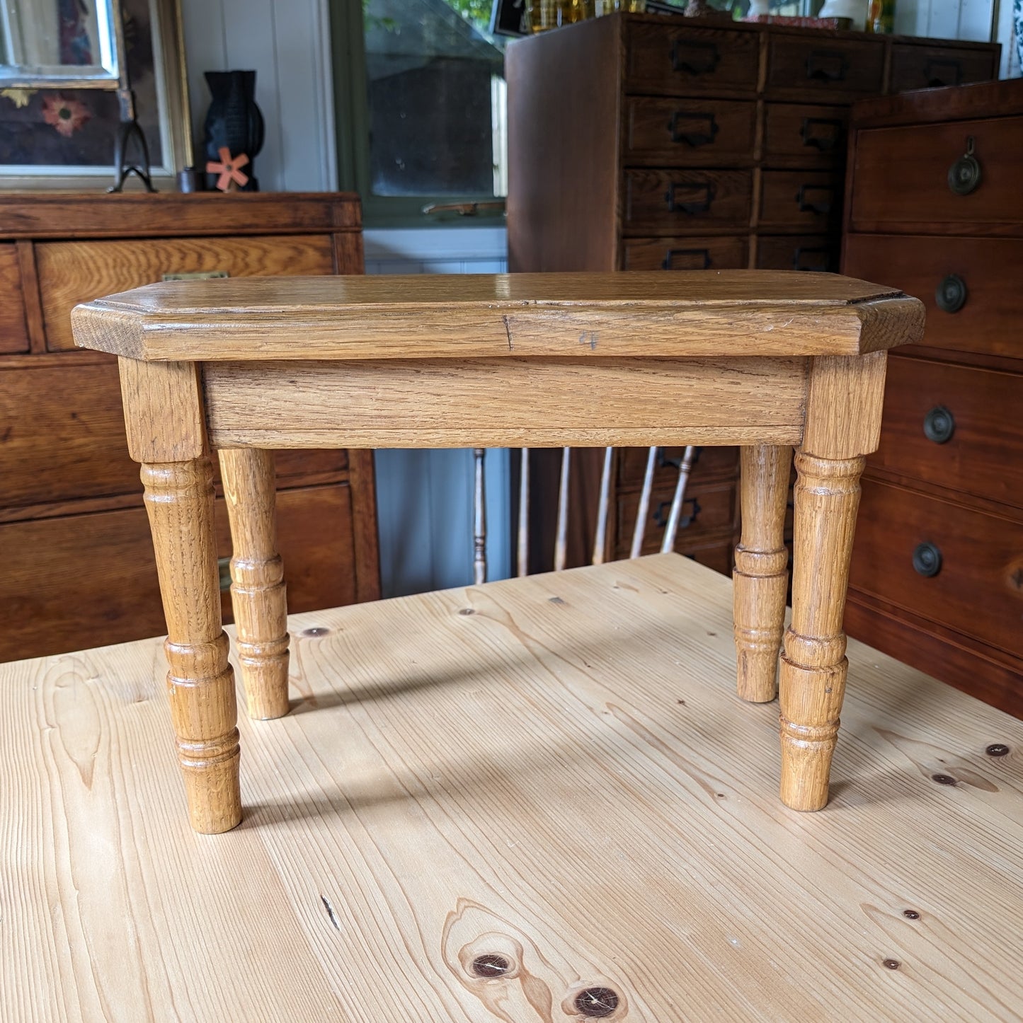 Tiny Vintage Oak Stool