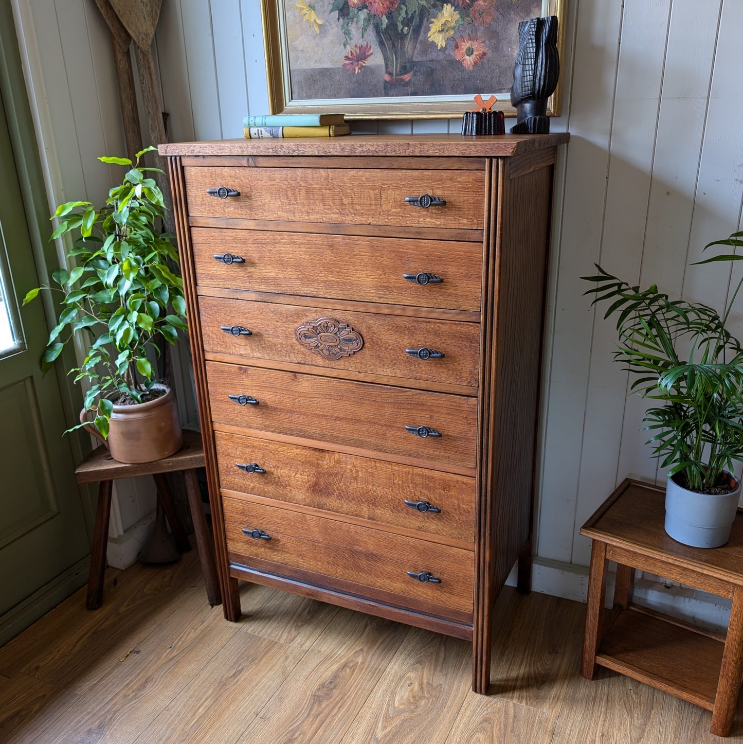 Tall Vintage Oak Chest of Drawers