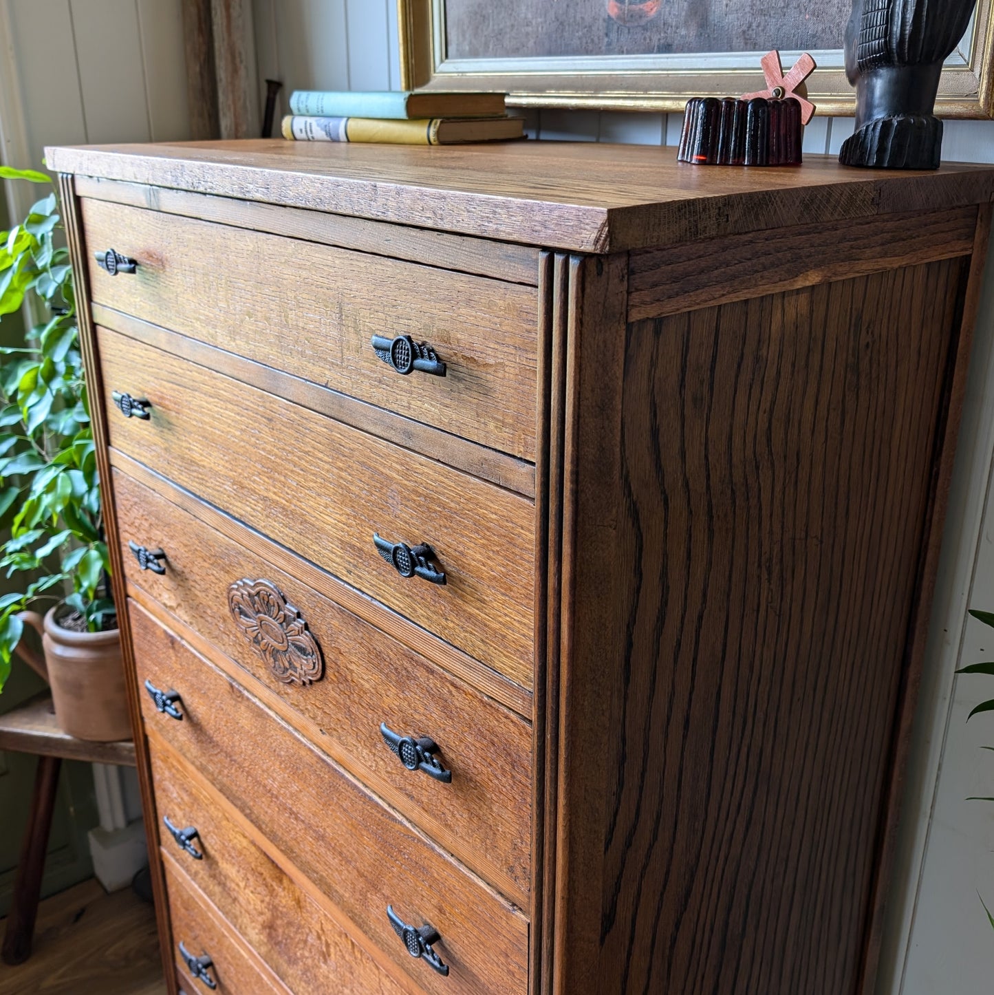 Tall Vintage Oak Chest of Drawers