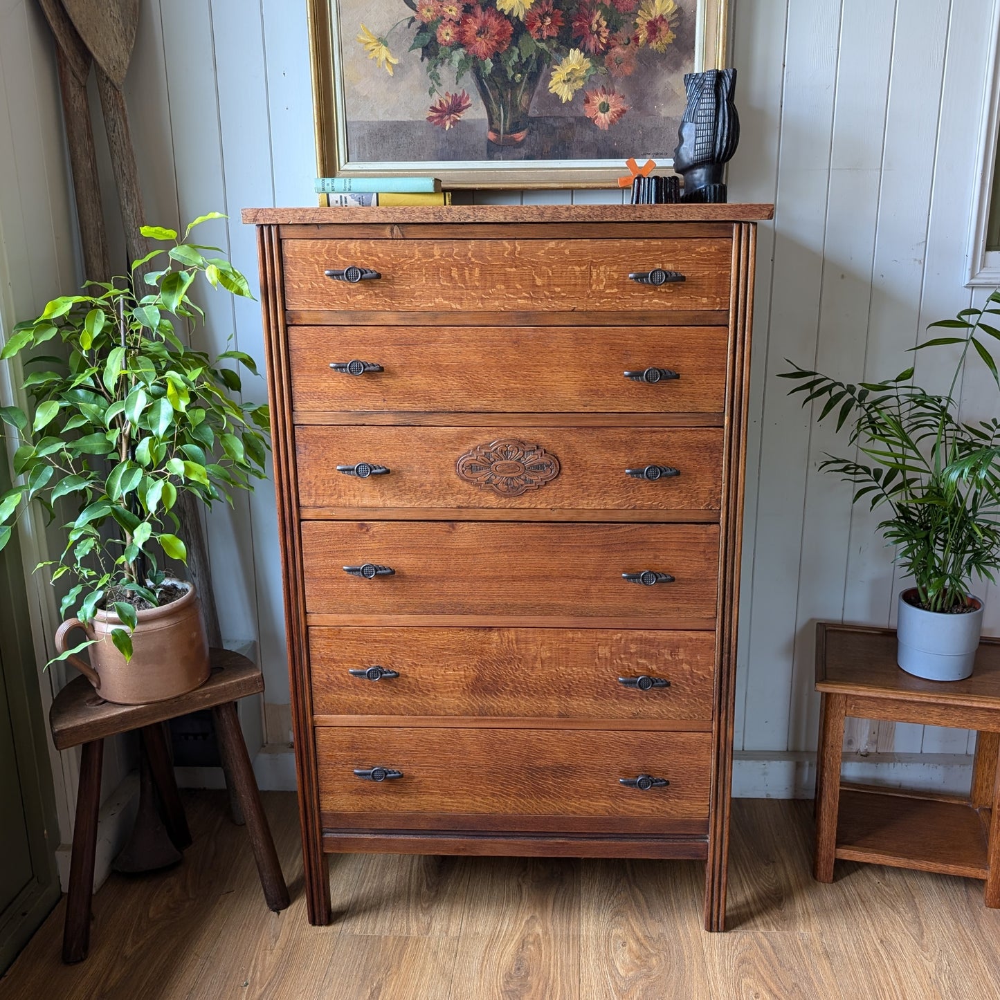 Tall Vintage Oak Chest of Drawers