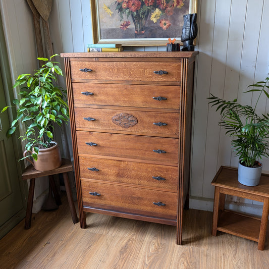 Tall Vintage Oak Chest of Drawers