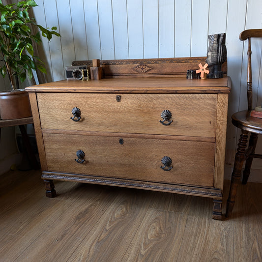 Low Vintage Oak Chest of Drawers