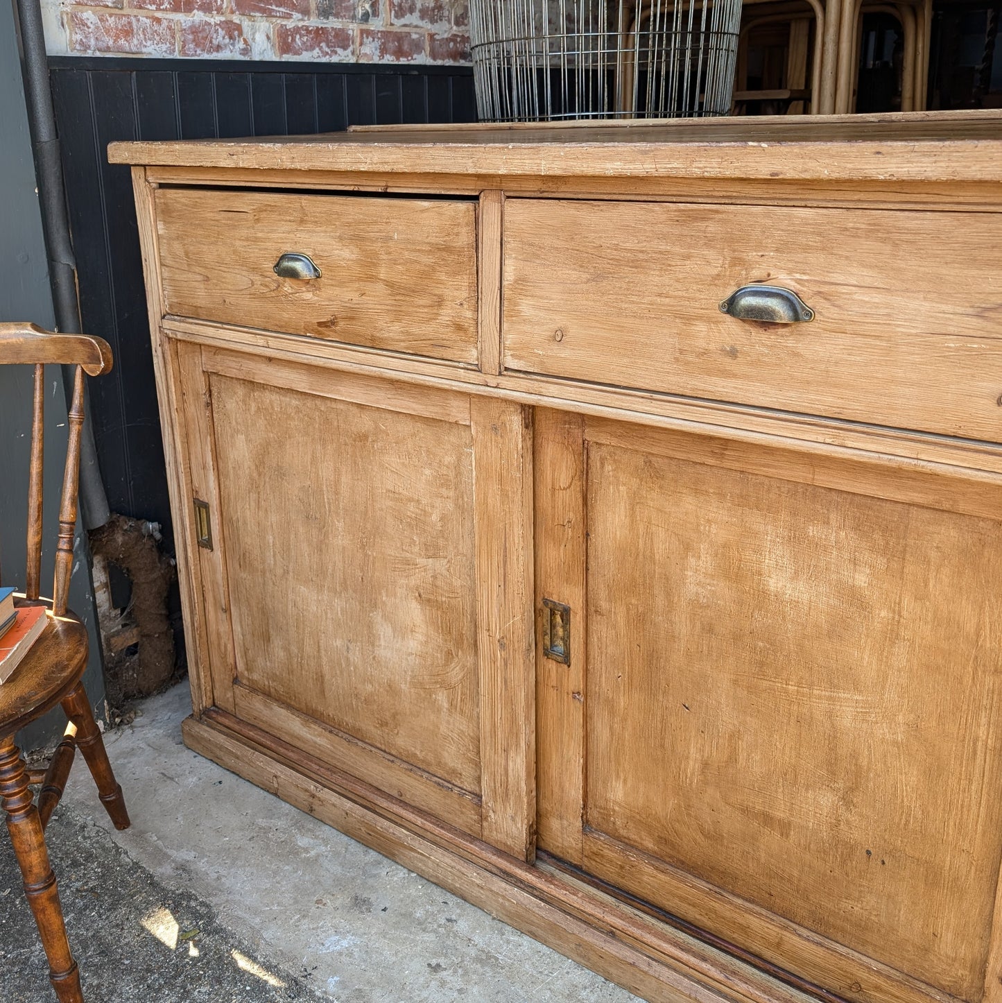 Large Victorian Dresser Base with Sliding Doors