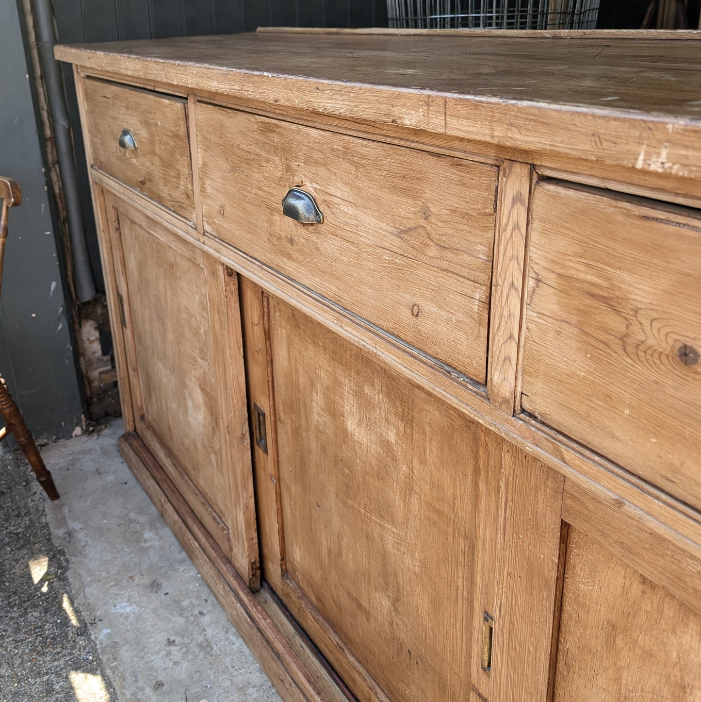 Large Victorian Dresser Base with Sliding Doors