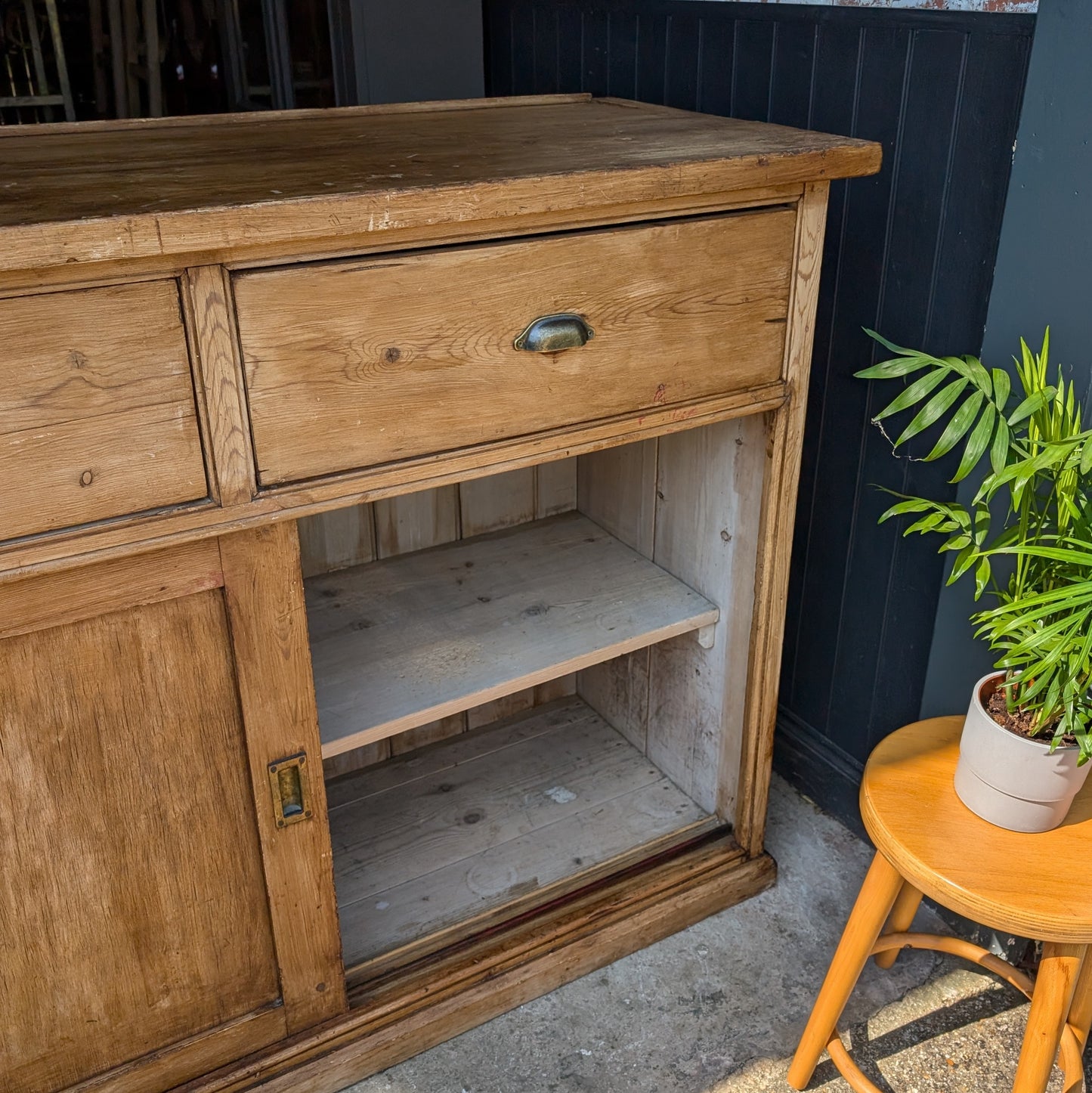 Large Victorian Dresser Base with Sliding Doors