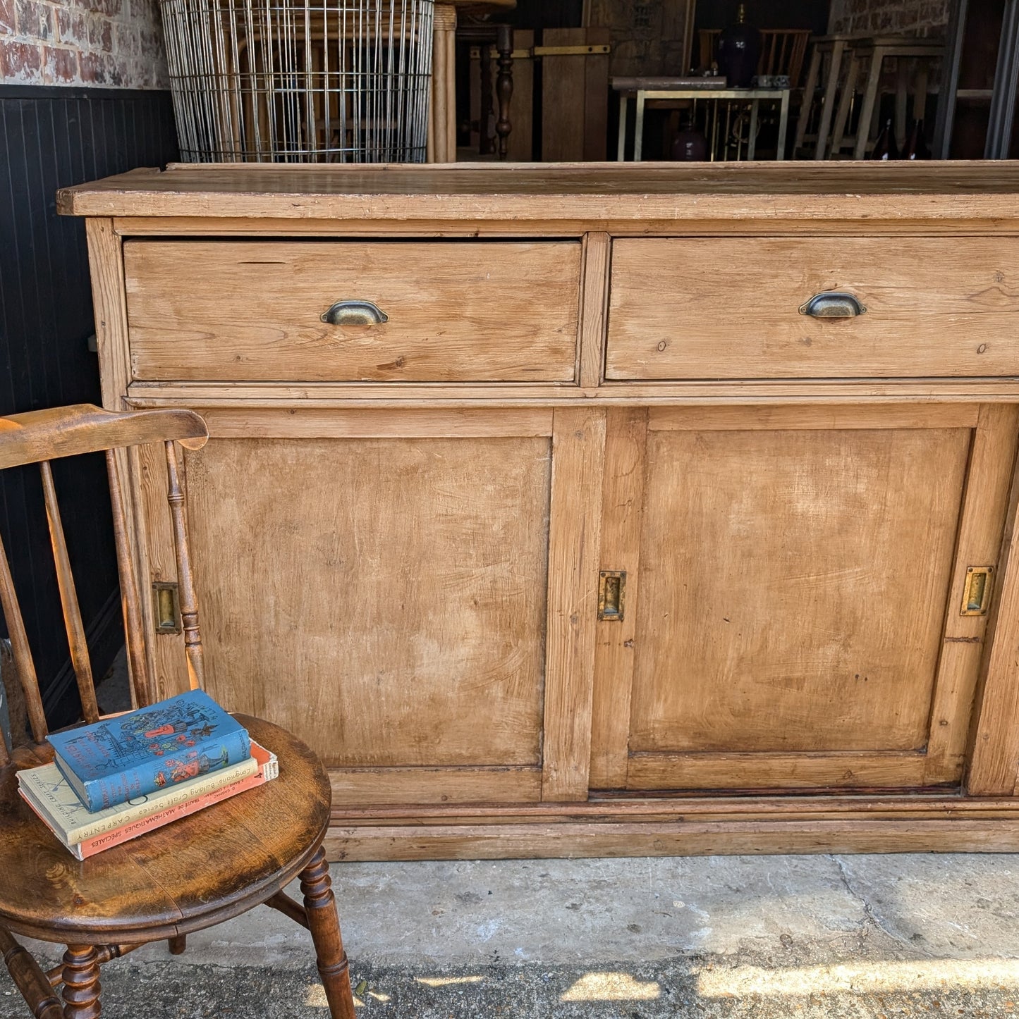 Large Victorian Dresser Base with Sliding Doors