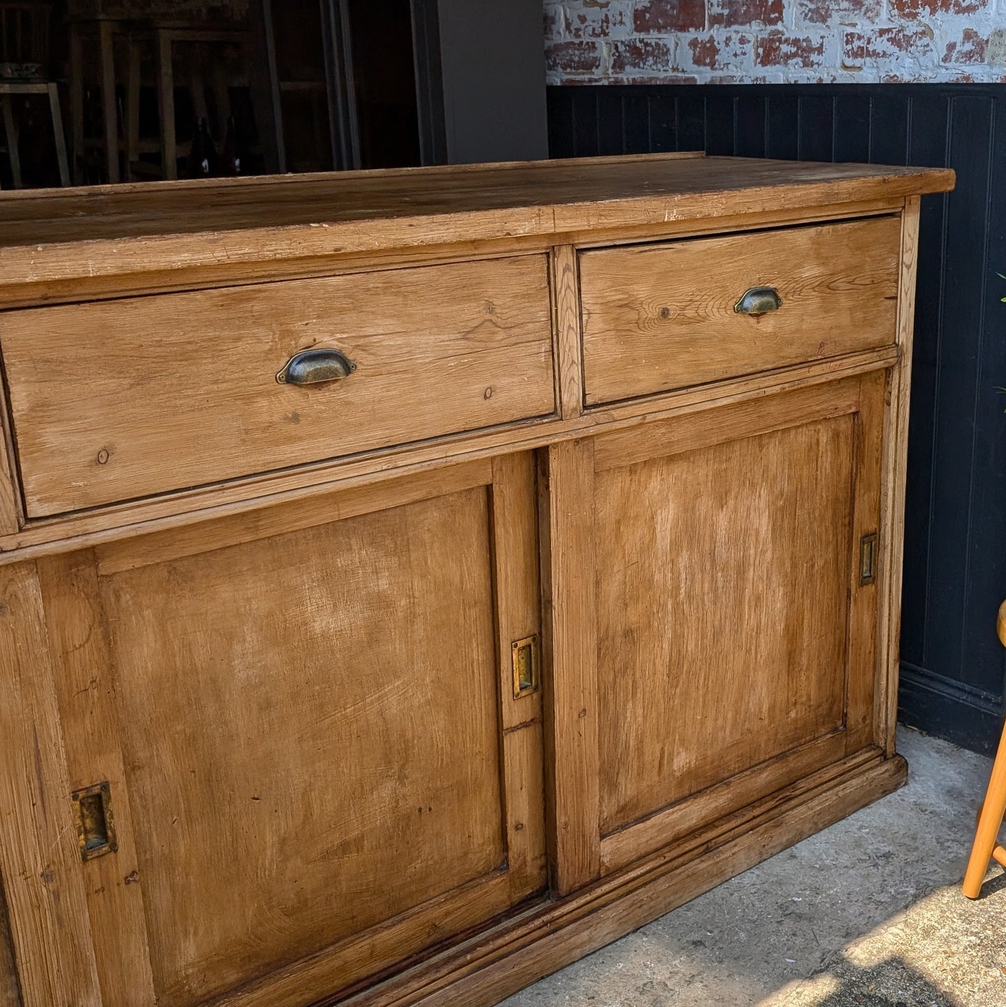 Large Victorian Dresser Base with Sliding Doors