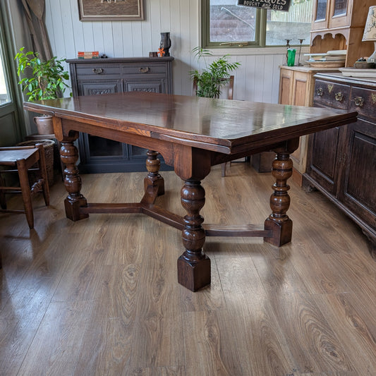 Large Vintage Oak Draw Leaf Table