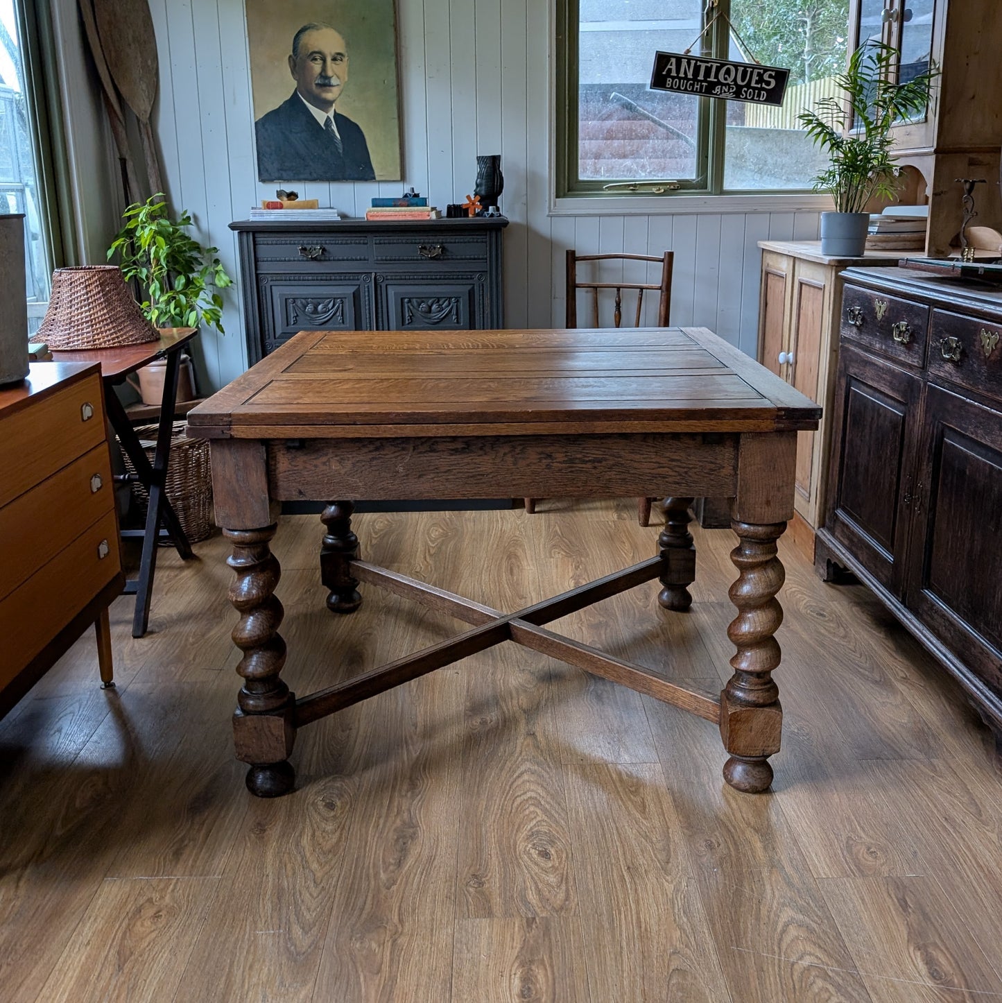 Large Oak Draw Leaf Table