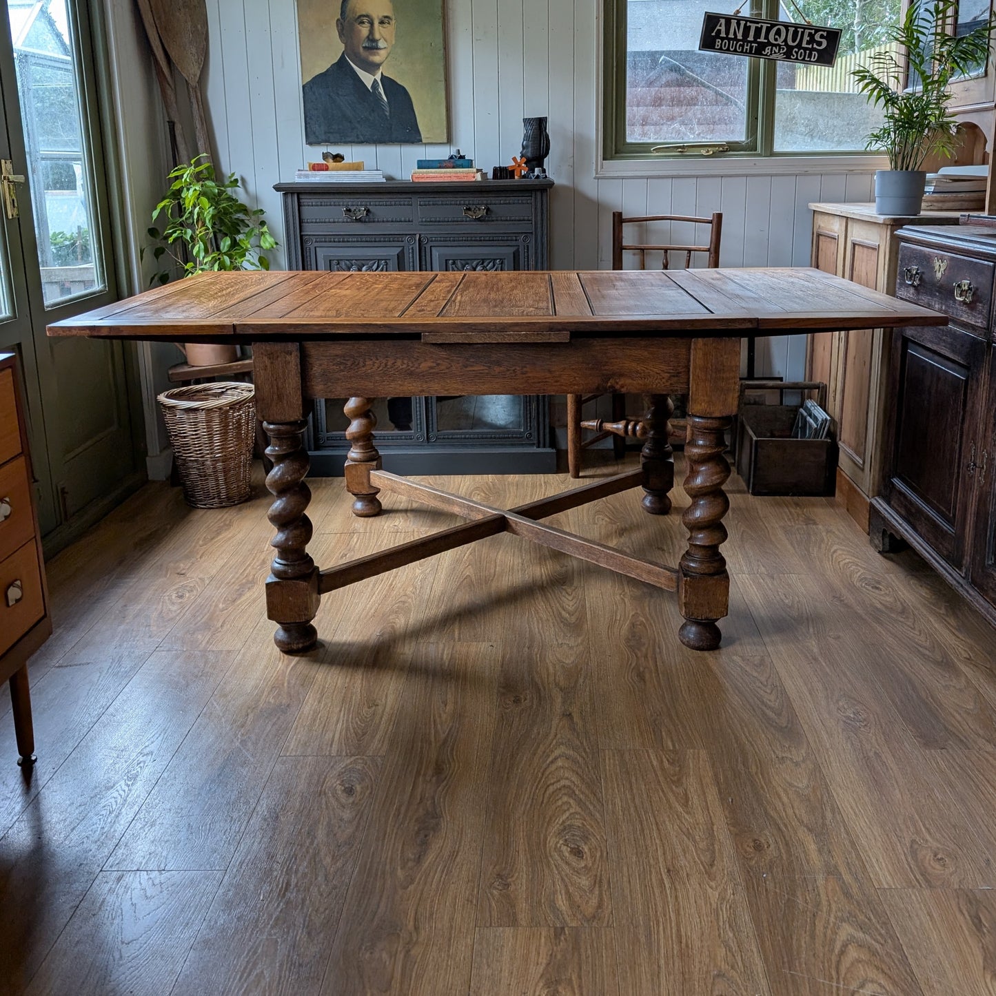 Large Oak Draw Leaf Table