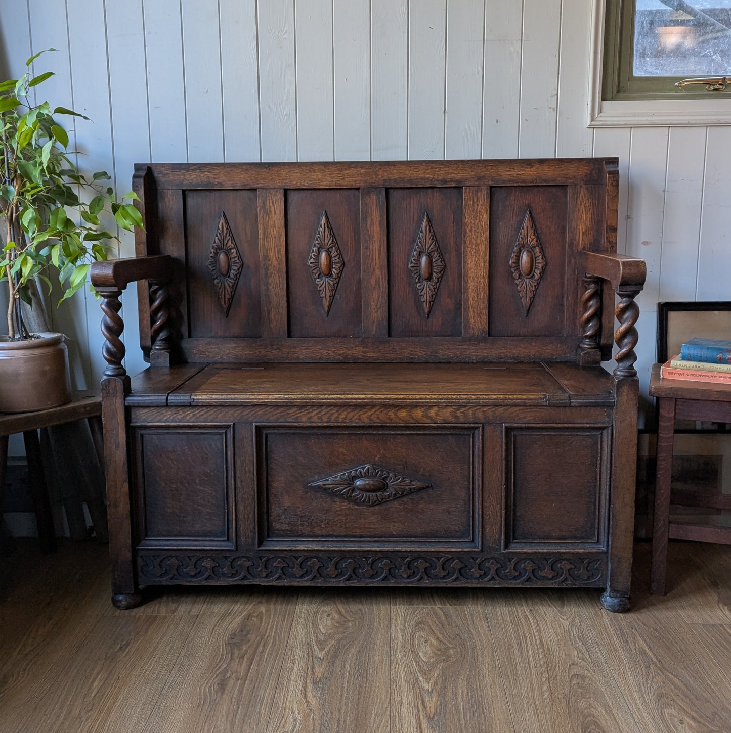 Antique Oak Monks Bench