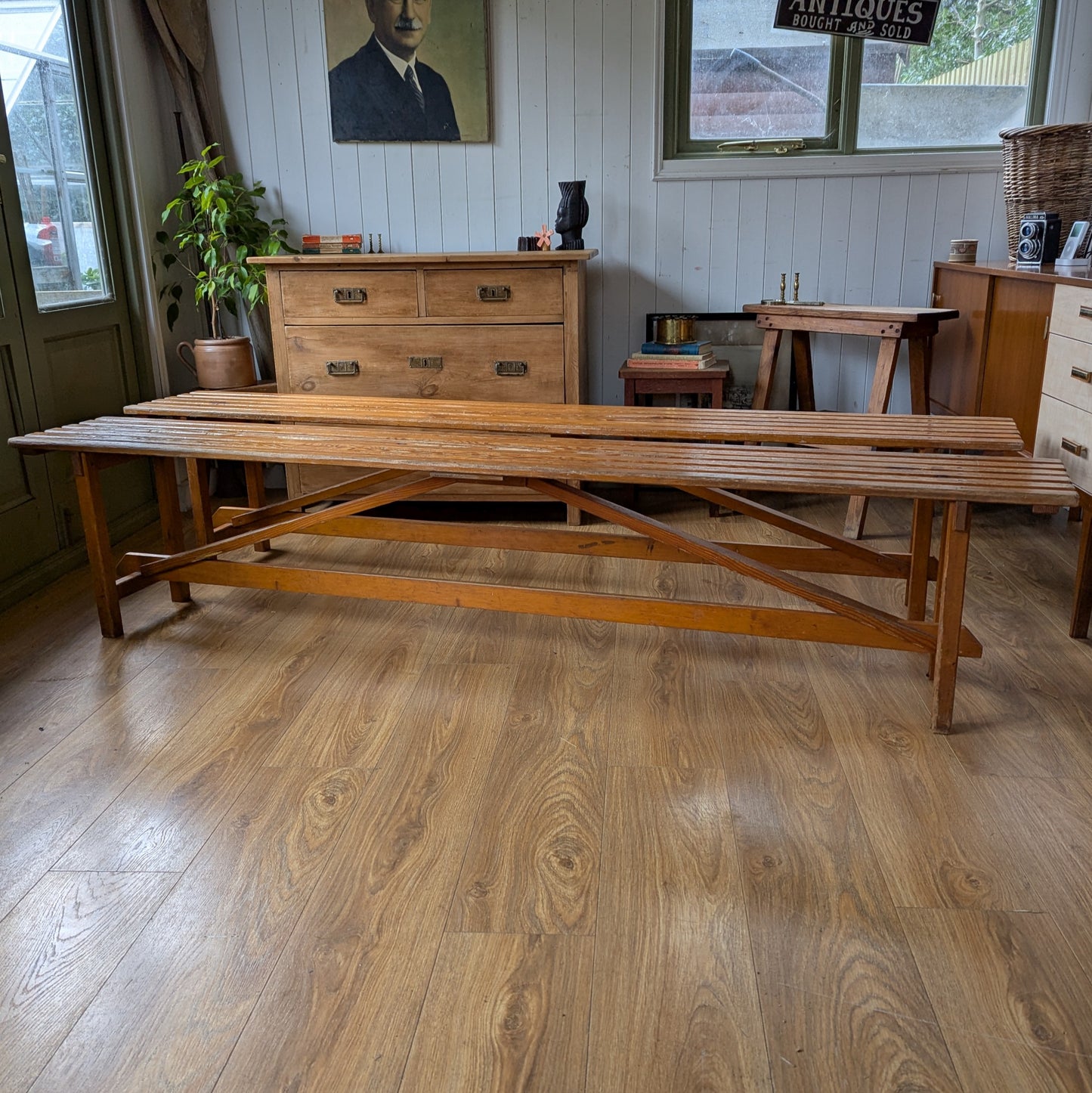 Pair of 1950s School Benches