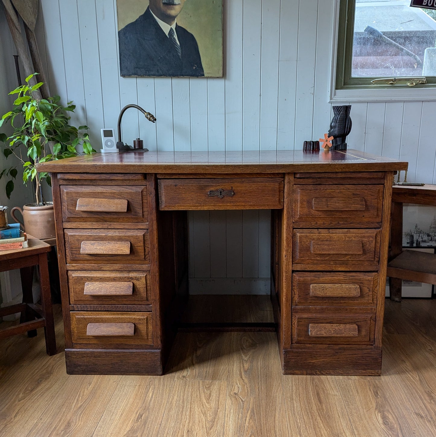 Antique Oak Twin Pedestal Desk