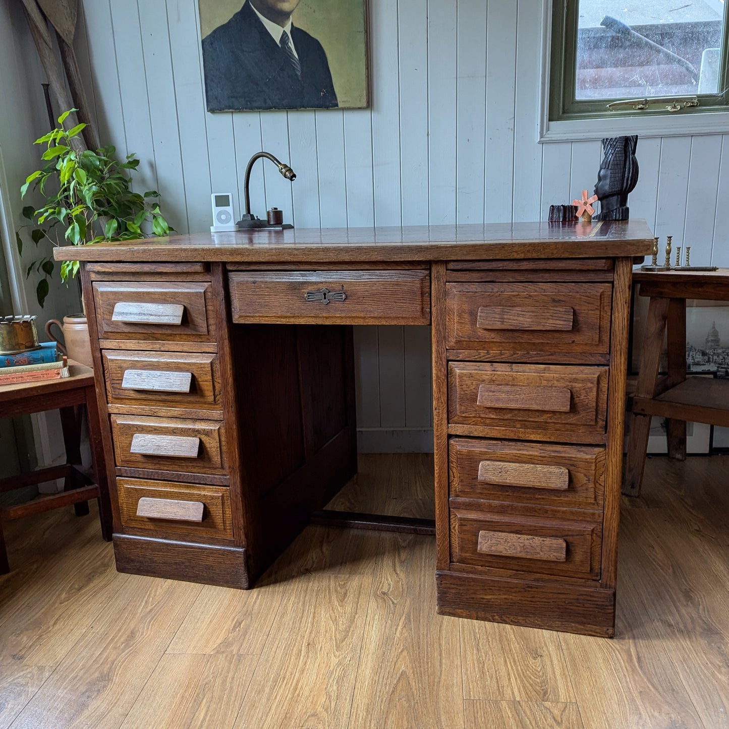 Antique Oak Twin Pedestal Desk