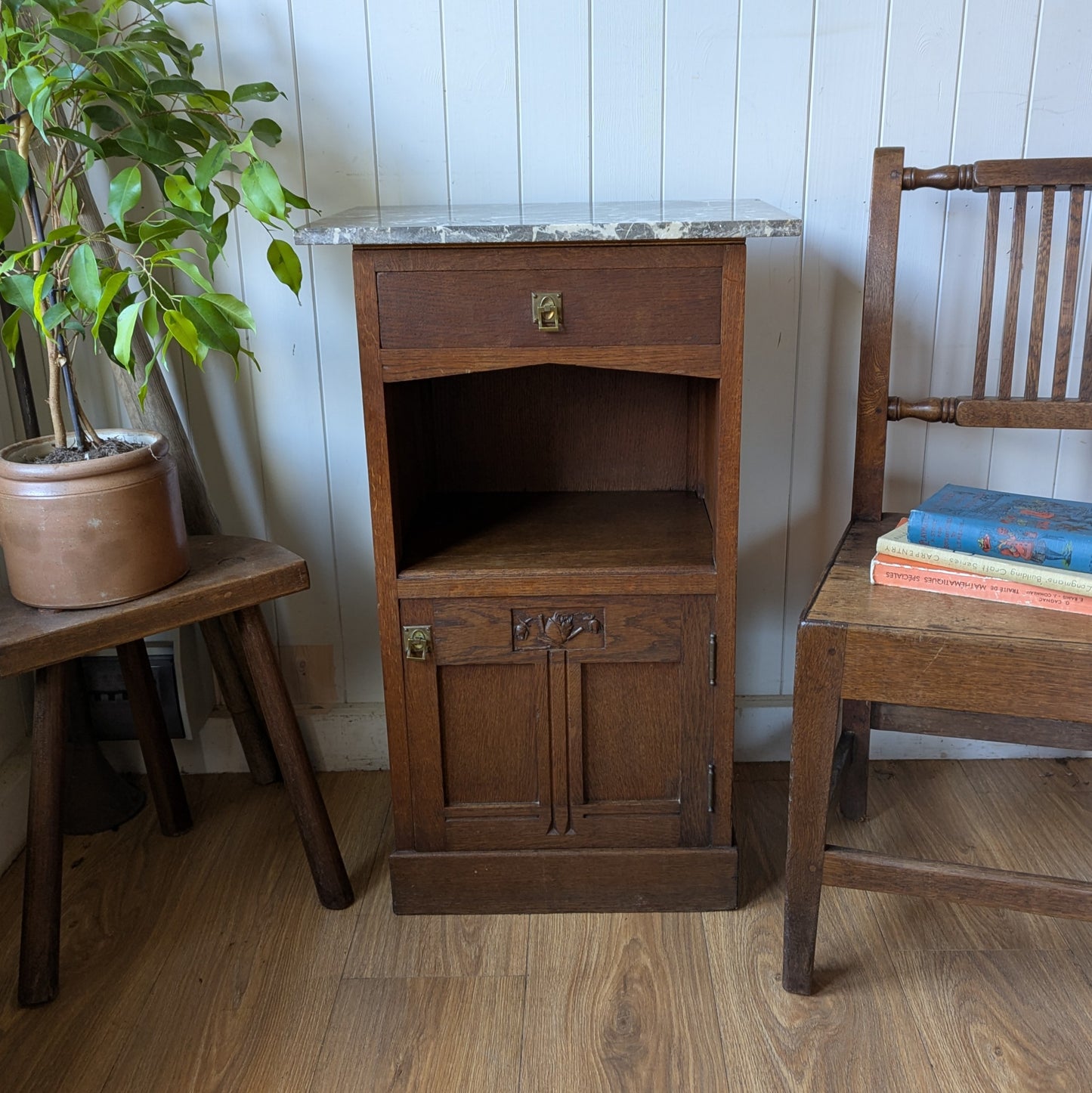 Marble Topped French Oak Pot Cupboard