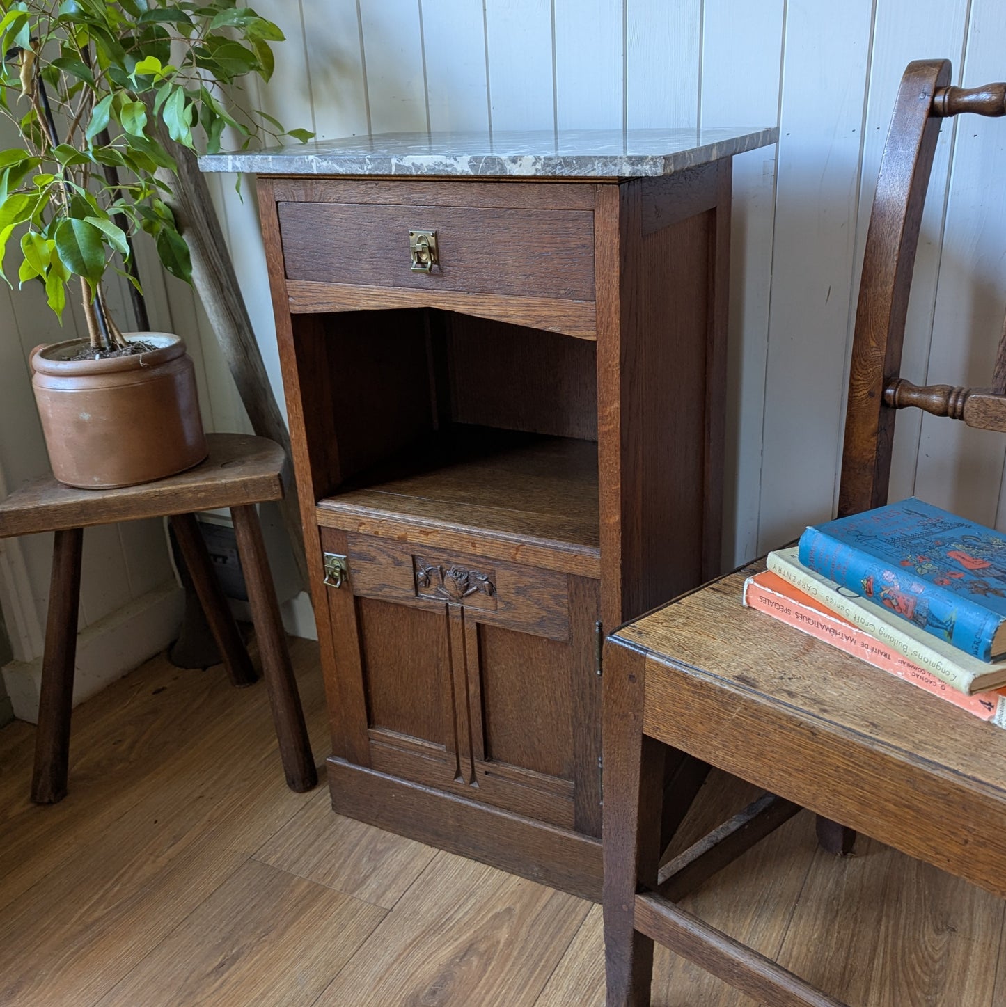 Marble Topped French Oak Pot Cupboard