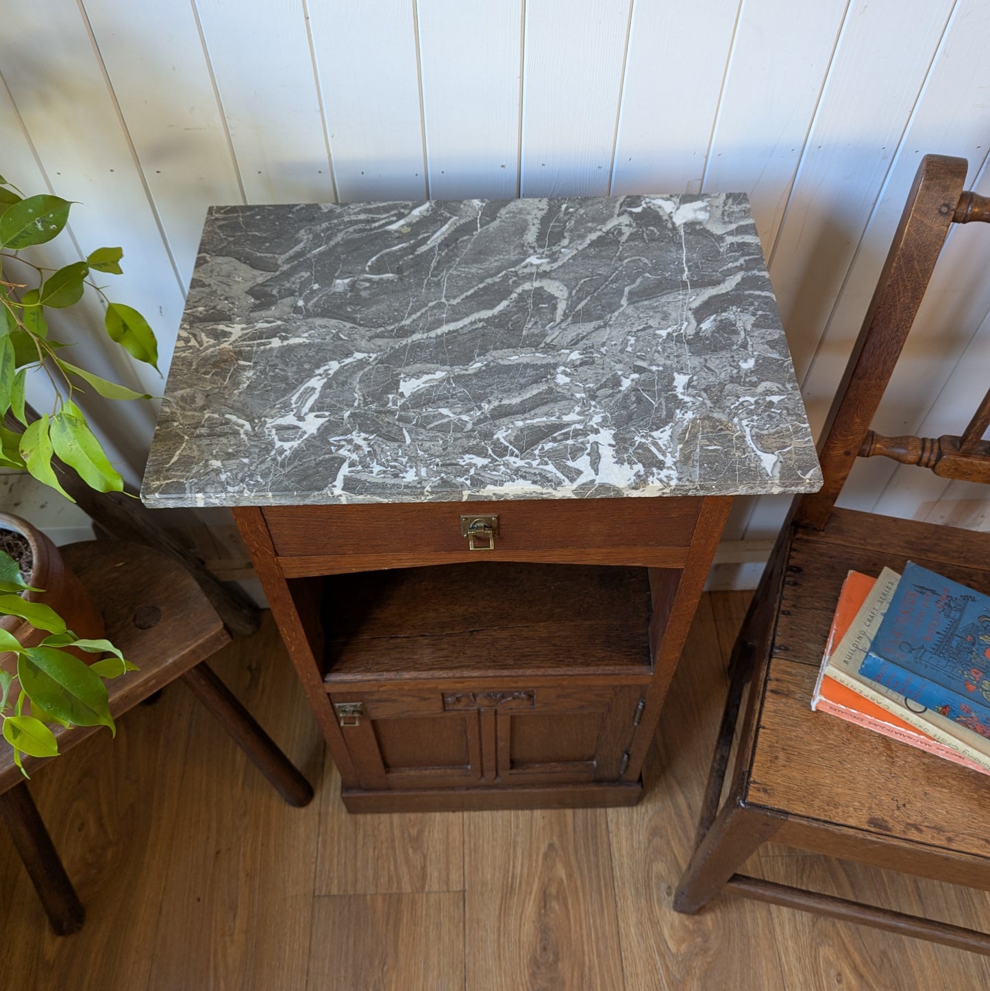 Marble Topped French Oak Pot Cupboard