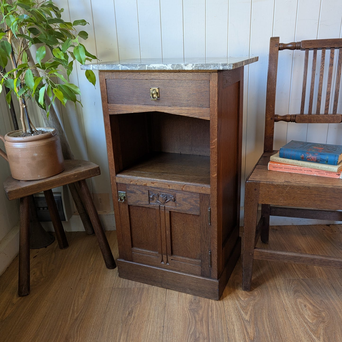 Marble Topped French Oak Pot Cupboard