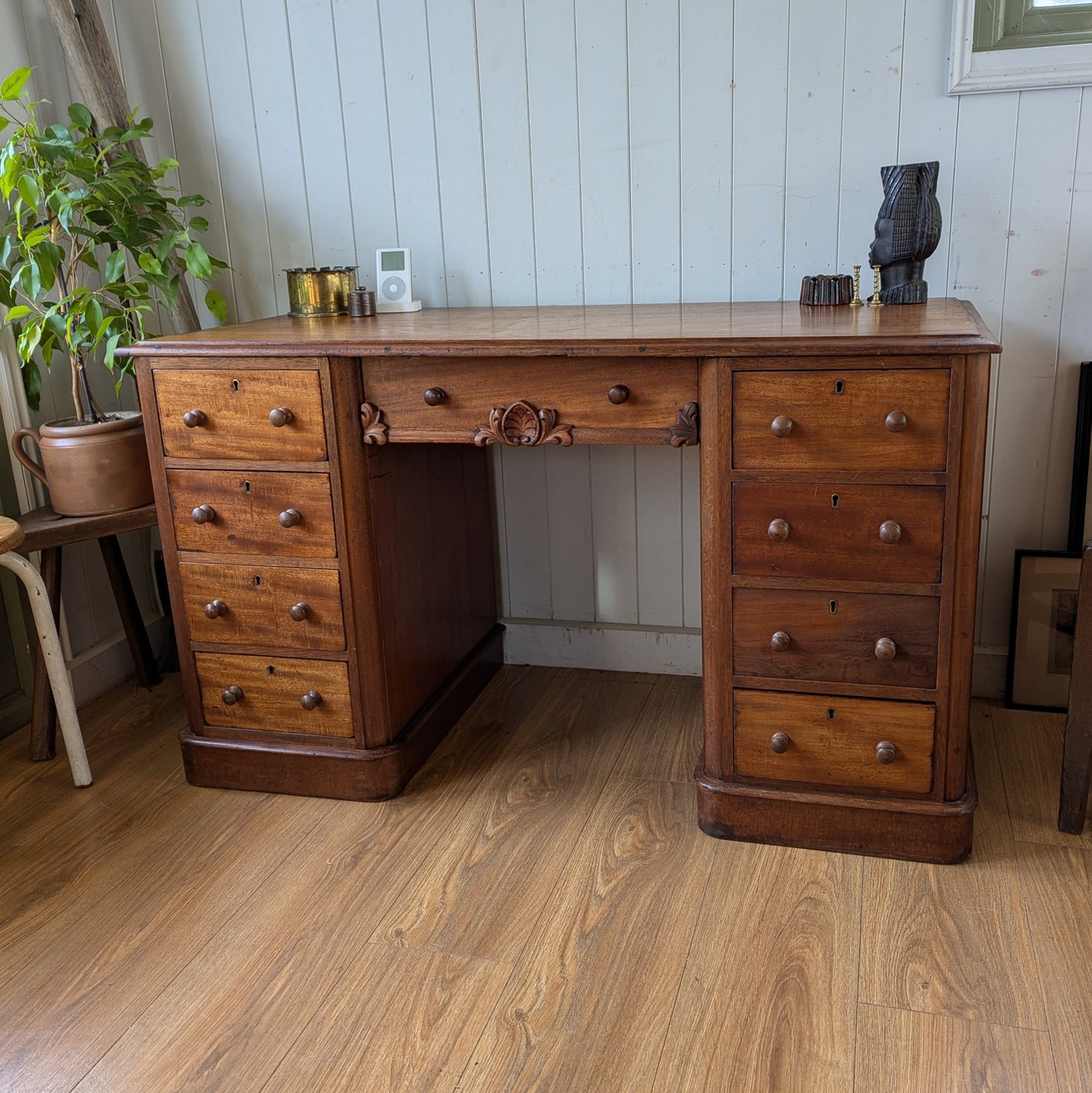 Small Antique Twin Pedestal Desk