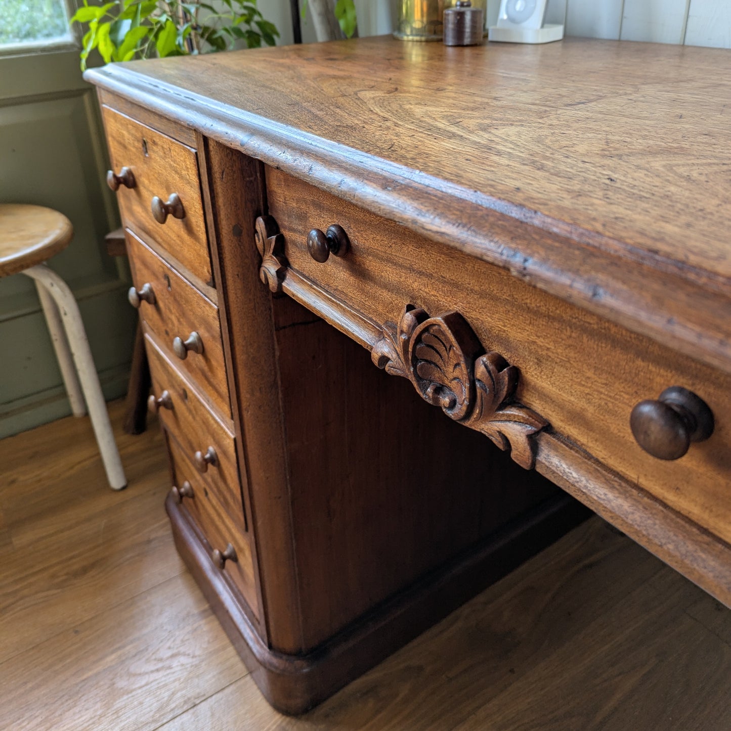 Small Antique Twin Pedestal Desk