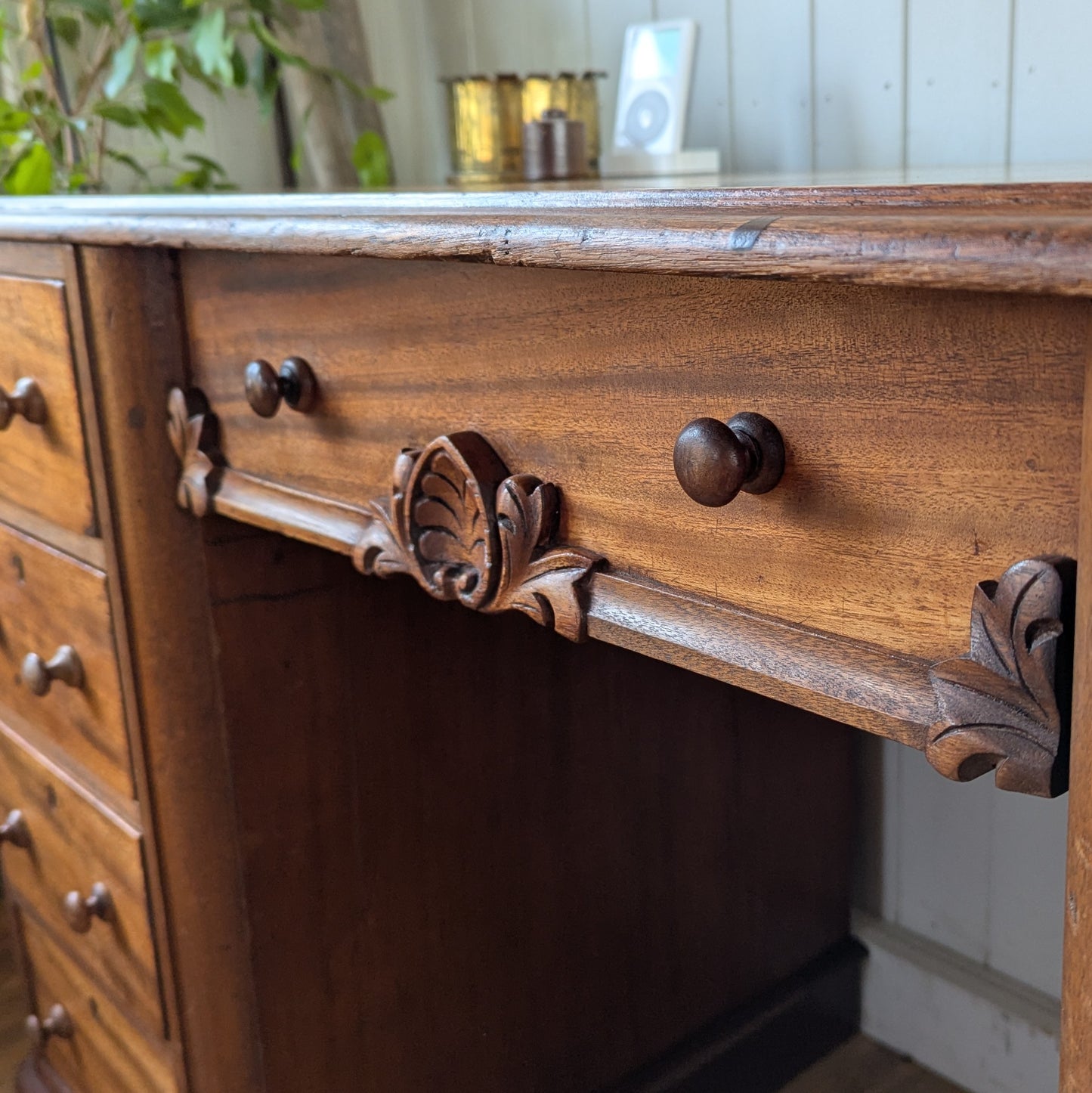 Small Antique Twin Pedestal Desk