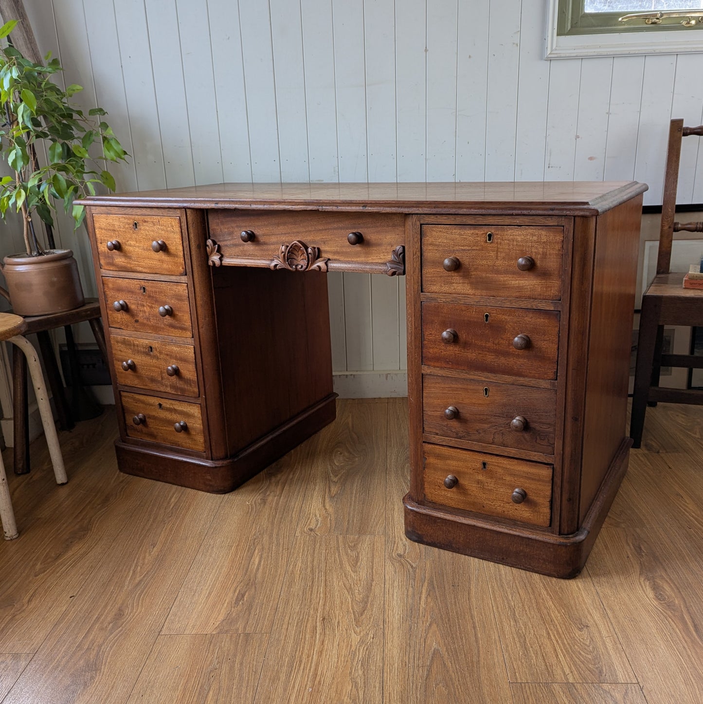 Small Antique Twin Pedestal Desk